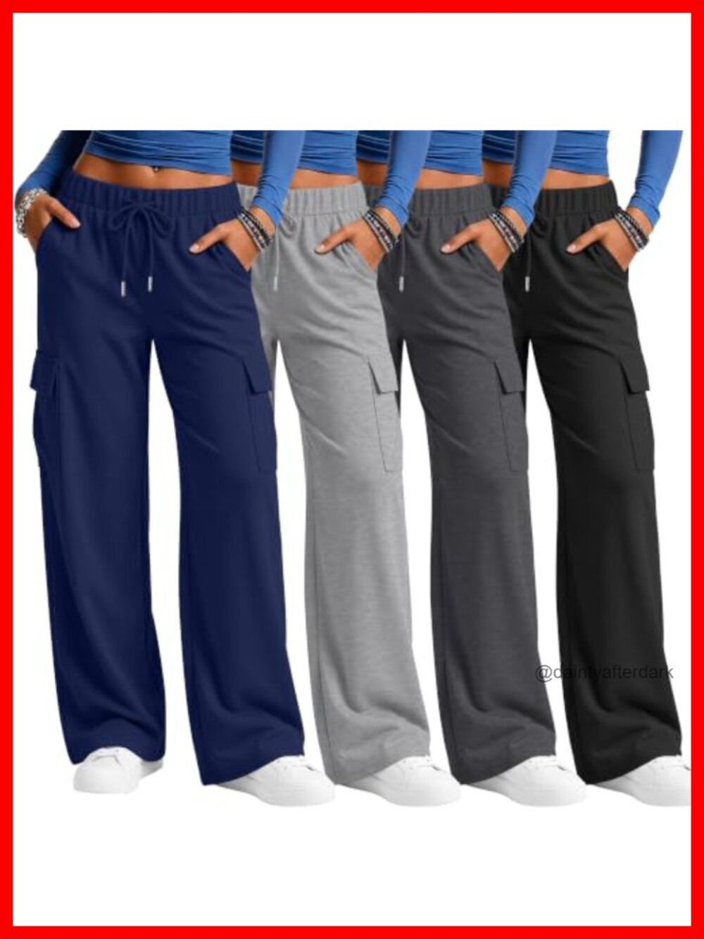 Women's Cargo Sweatpants Wide Leg Baggy Polyester Drawstring 4 Pack